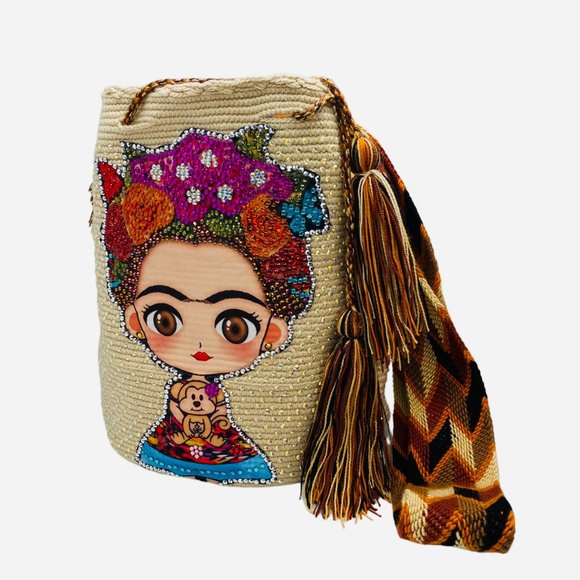 NEW 100% Authentic Handcrafted Wayuu Mochila Bag | Frida Kahlo + Crystals 🎨 - Picture 6 of 12